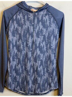 JAKE SAGE Blue Featherlight Hoodie Shirt Trees Forest Athleisure Hoodie Size XS